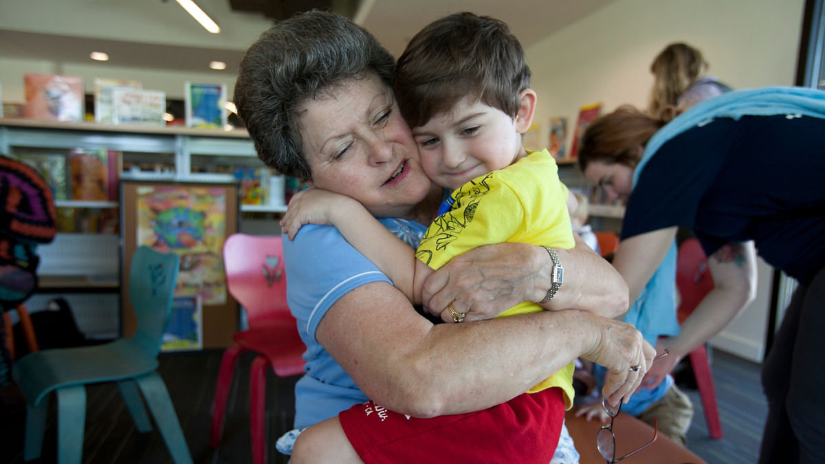 Story reading time at the Algiers Regional Library..Betty Giannone with her grandson, Remington Comardelle, 3.