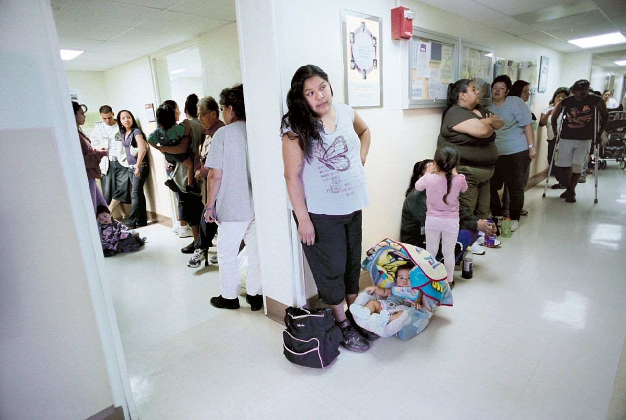 Patients waiting in line to see doctors at a clinic,  San Xavier Health Center Tucson, Arizon. 2007 Annual Report