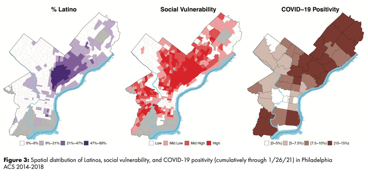 Spatial distribution of Latinos, social vulnerability, and COVID-19 in Philadelphia