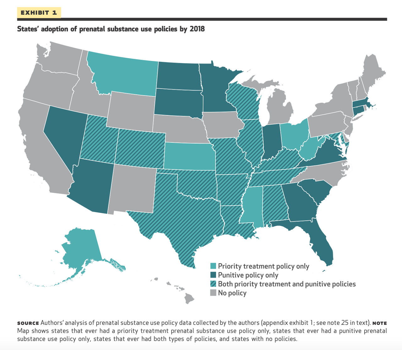 States' adoption of prenatal substance use policies by 2018.