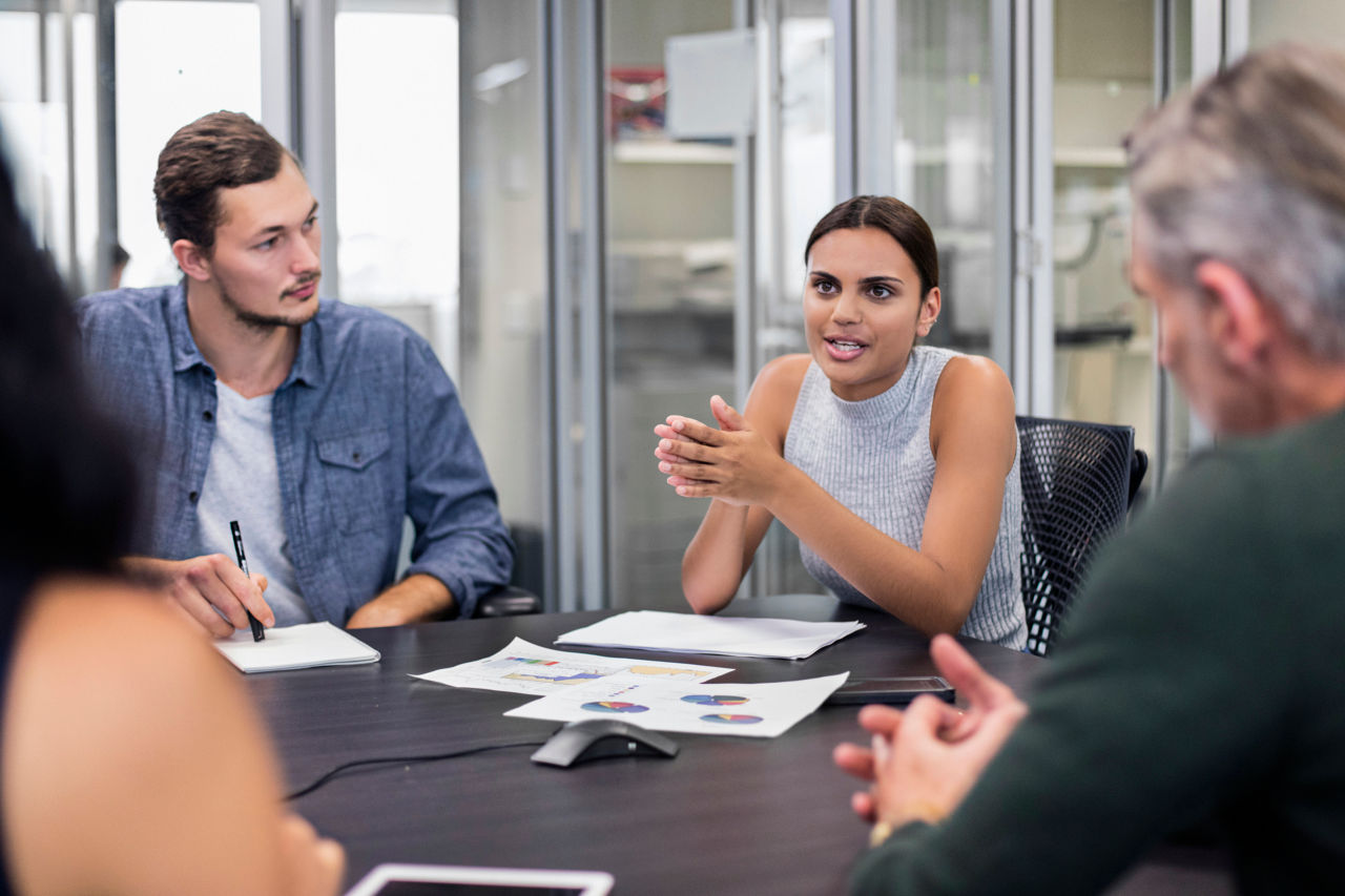 Aboriginal business woman talking in a meeting; RWJF Purchased via Getty Images 2/18/16