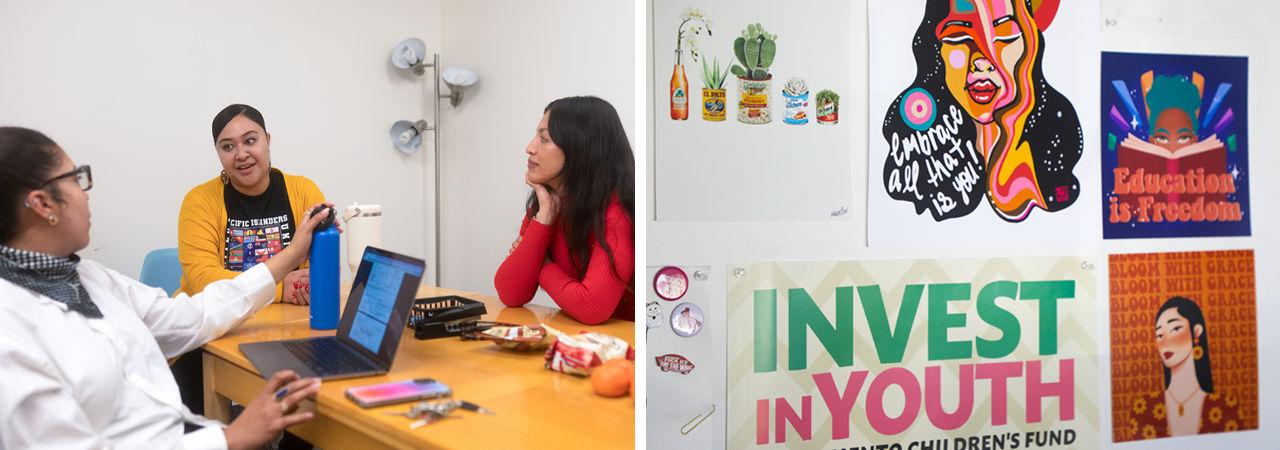 Two photos, side by side, depicting people working on a youth development project.