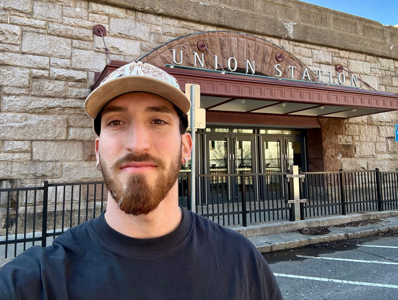 A selfie of Alex at Amtrak Union Station in Springfield.