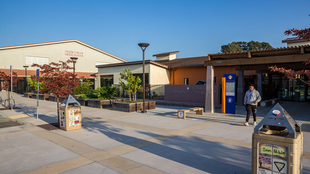 San Pablo Community Center colocated with the Walter T. Helms Middle School in the background.