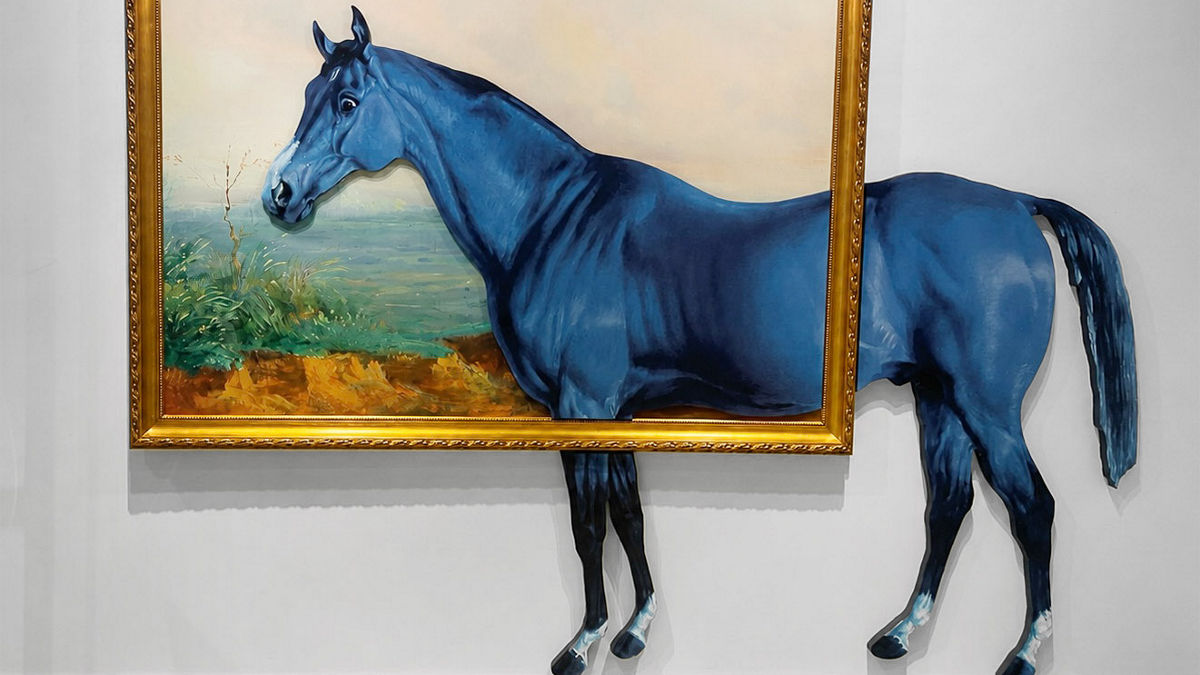 A photo of Big Blue, the horse that captures the feeling of Lexington, Kentucky.
