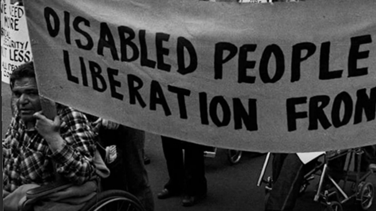 People marching in support of disability rights. 