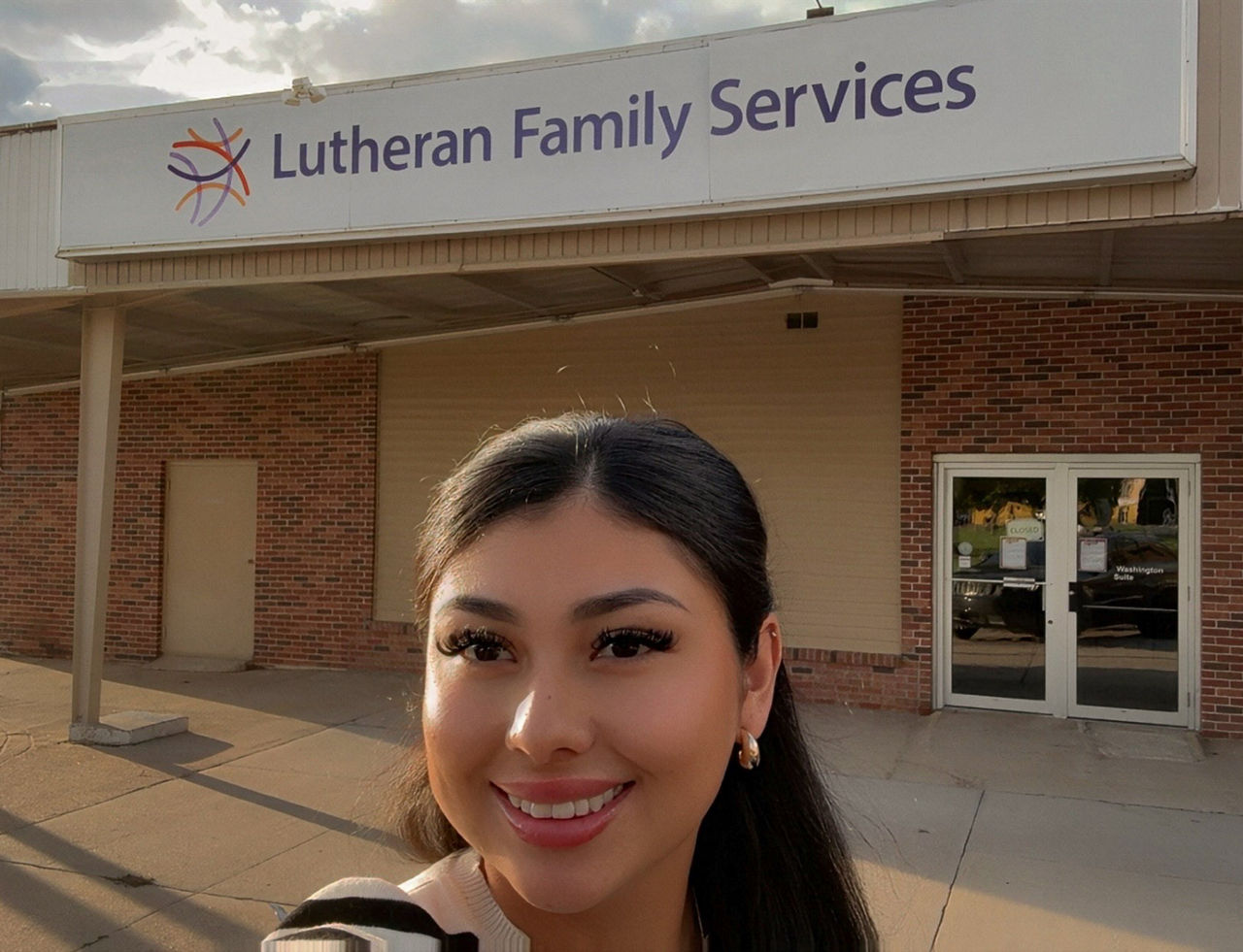 Handy standing in front of the Lutheran Family Services building.