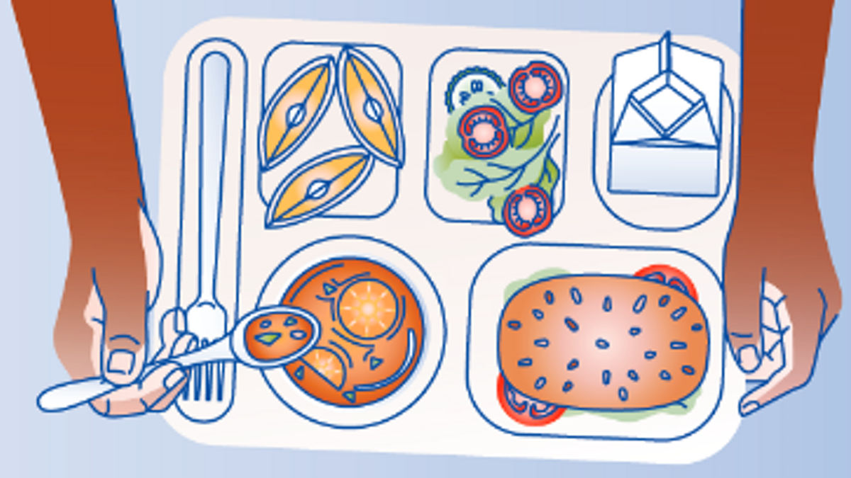 An illustration of a healthy school lunch tray.