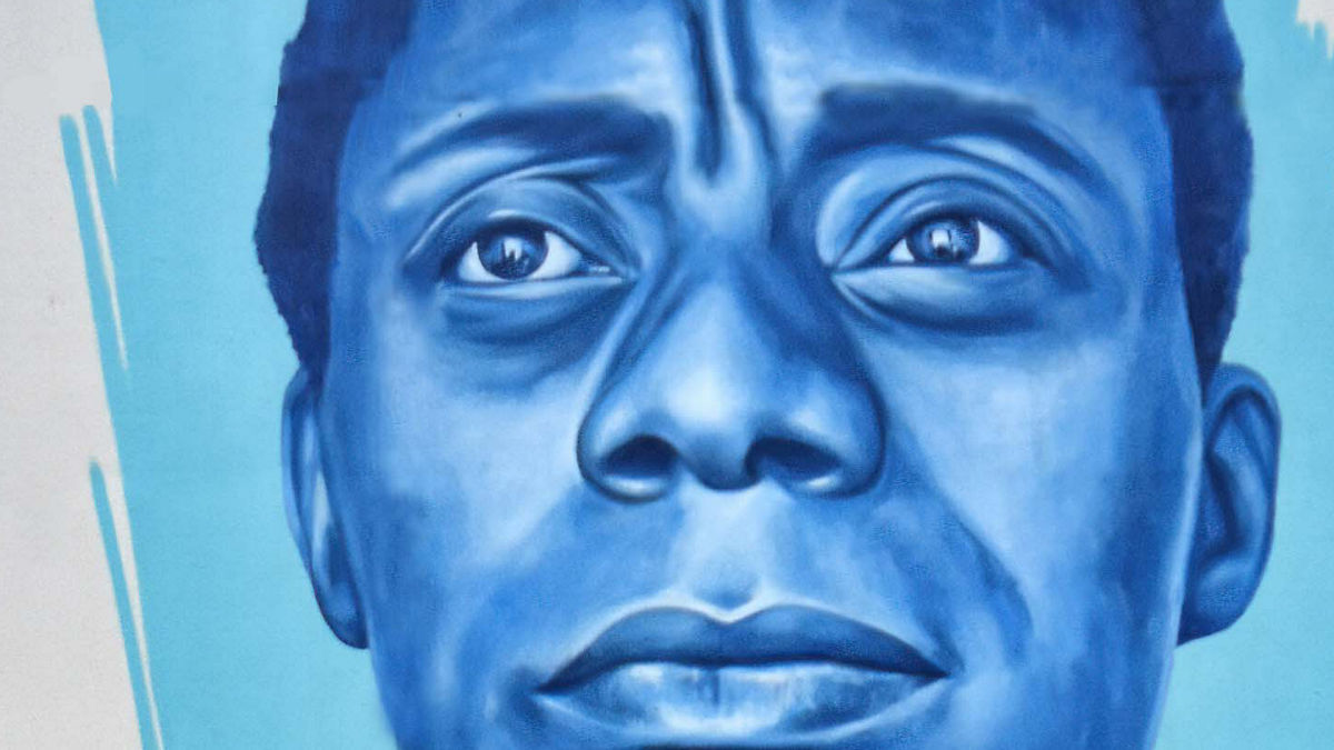 A mural portrait of James Baldwin by Jeff Zimmerman in Chicago, photographed by Damian Entwistle.