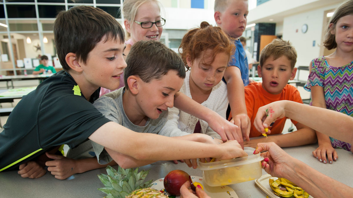 Students take part in an "exotic fruit tasting session" at an elementary school in Kearney, Nebraska. Signs of Progress Toward Reversing the Childhood Obesity Epidemic. City reports 13.4 percent decline in obesity for grades K-5.