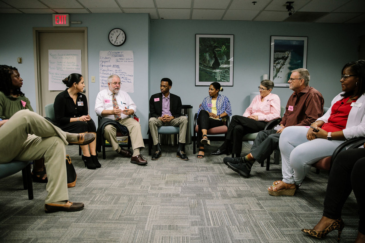 A meeting of community residents.