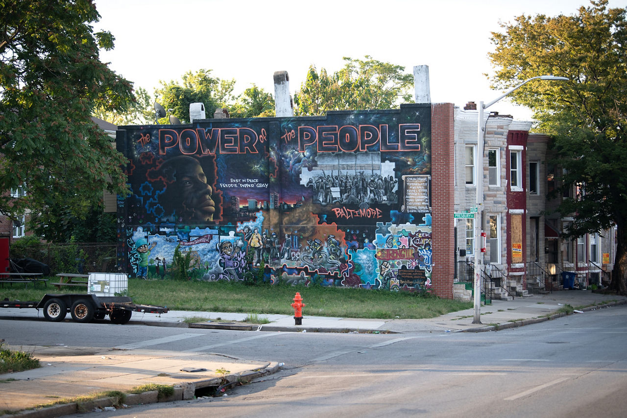 A mural in honor and remembrance of Freddie Gray in Baltimore.