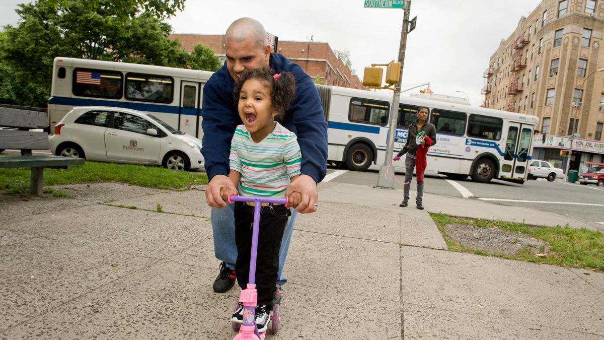 For RWJF "Keeping Families Together" BRONX, NEW YORK - MAY 19: Jose Soto, his wife, Evelyn, and their daughter Desiny, 3, spend time together in their apartment and neighborhood in the Bronx, New York May 19, 2010.
