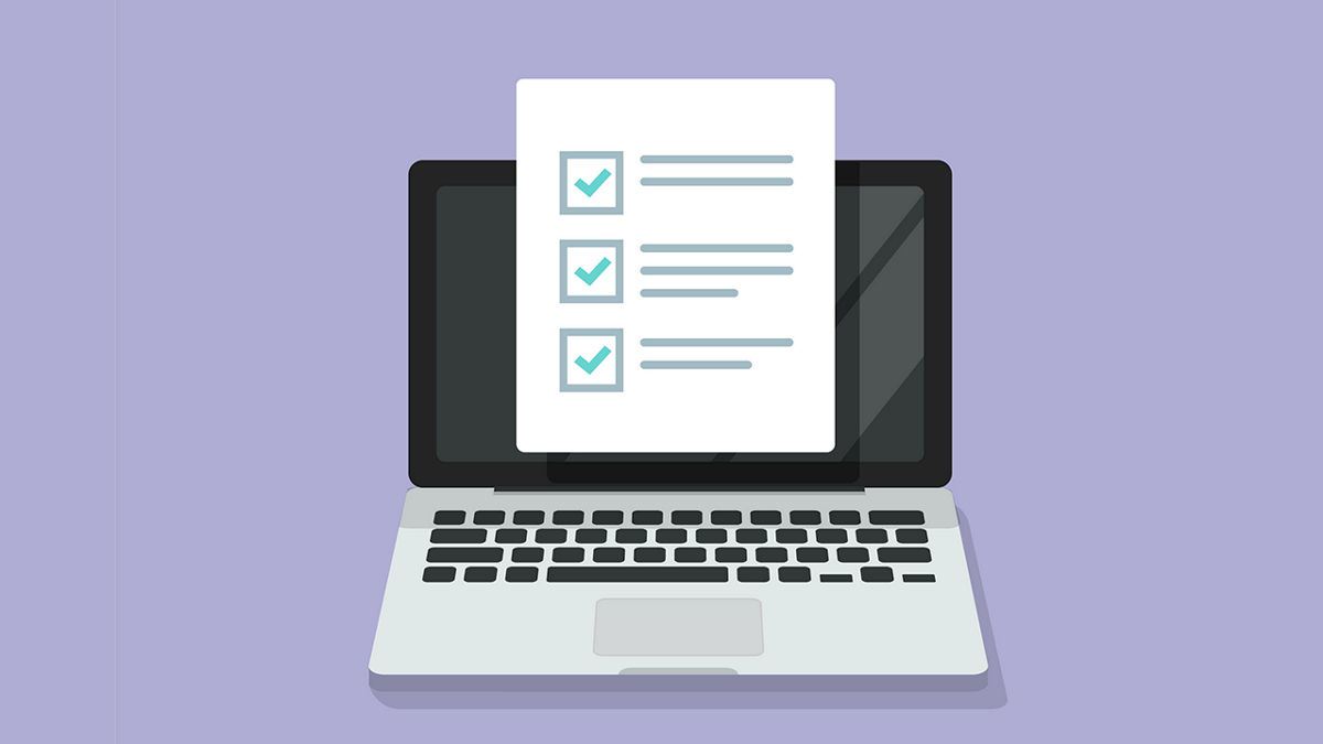 An icon showing a laptop with a checklist paper in front of the screen.
