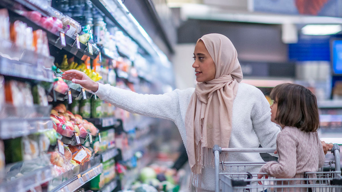 A Muslim mother and daughter grocery shop.