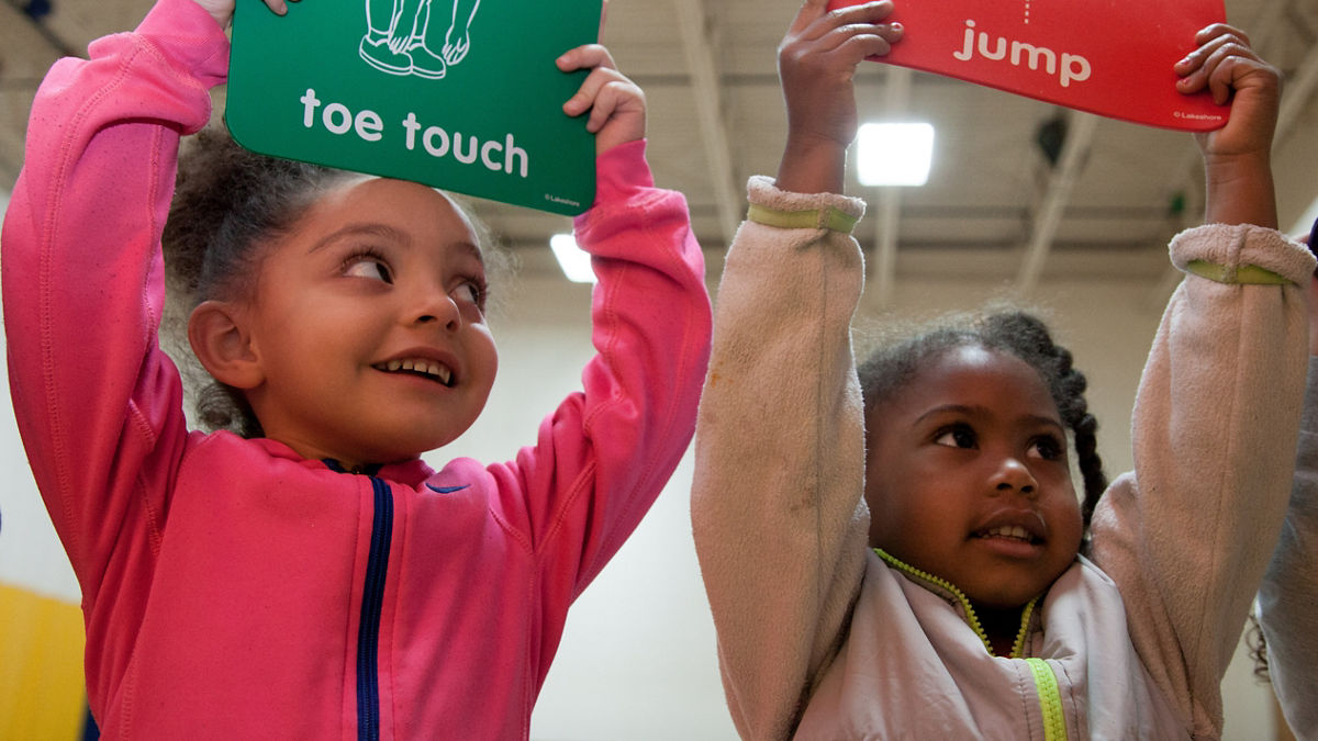 Linda Johnson Moylan and her preschoolers in the "I am Moving, I am Learning" program at the YWCA in New Britain, CT.