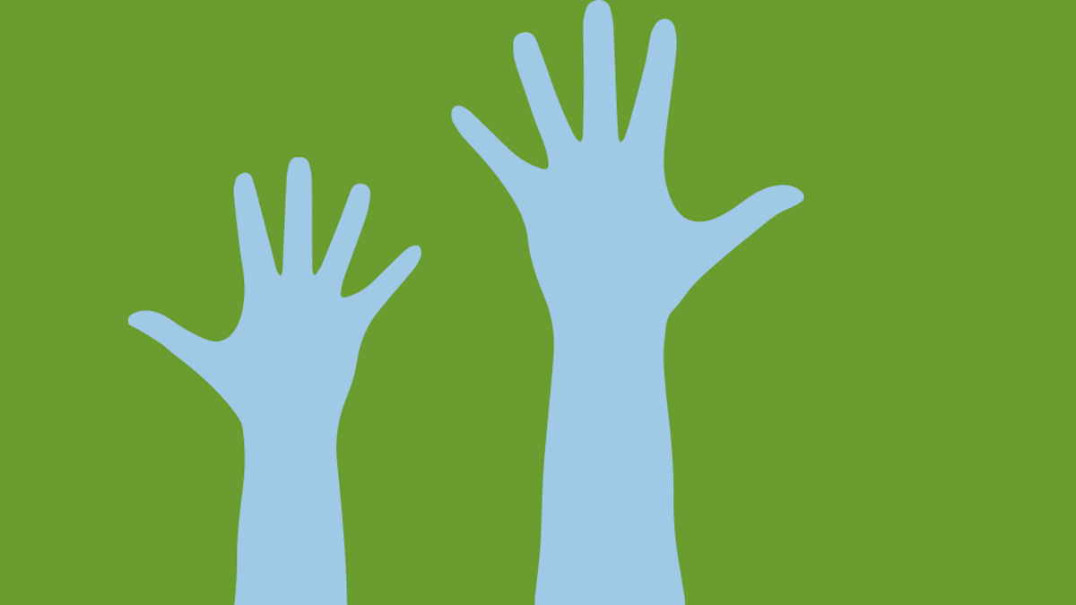 A graphic showing people raising hands