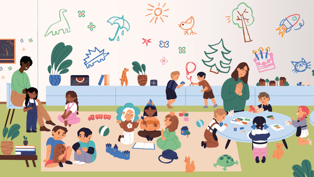 A vibrant child care center where every child is engaged in activity