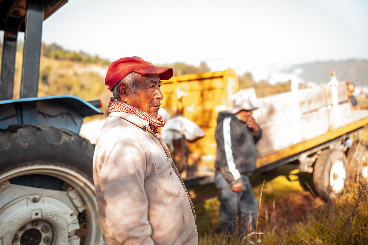 Portrait of tired farmers, taking a break