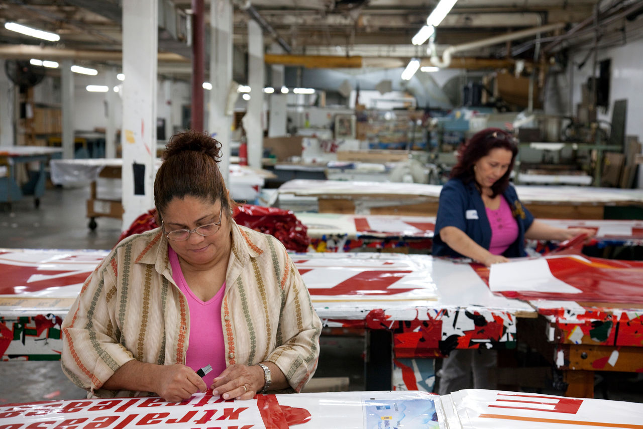 Work scenes in the offices and shop floor of SelectoFlash, a printer of advertising and promotional banners in West Orange, New Jersey, on August 10, 2010.